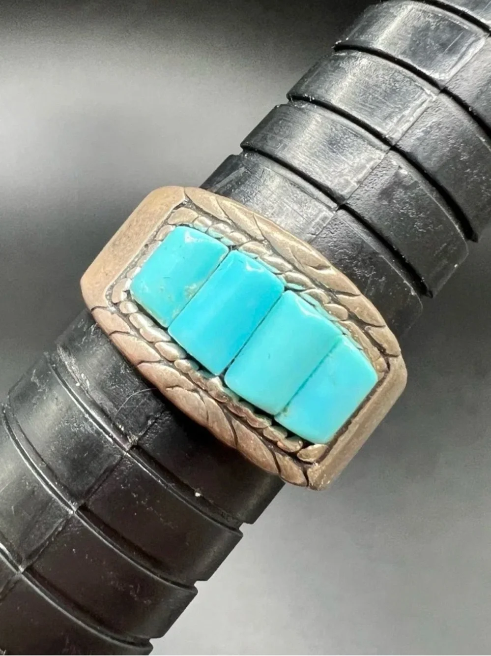 Vintage CJC Sterling Silver Turquoise Corn Row Ring Size 9 Stamped 925
